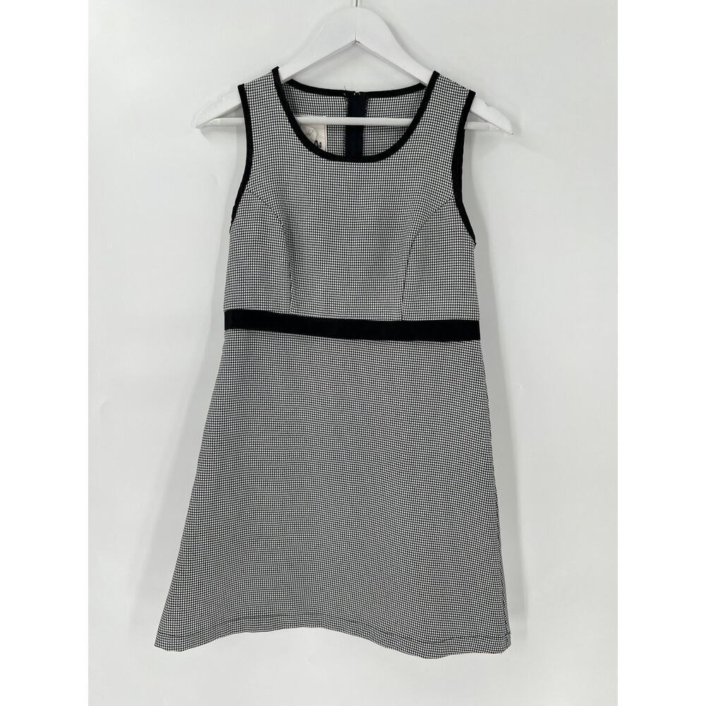 Mad House Vintage Dress Womens Medium Black Houndstooth A Line Sleeveless Zip Up